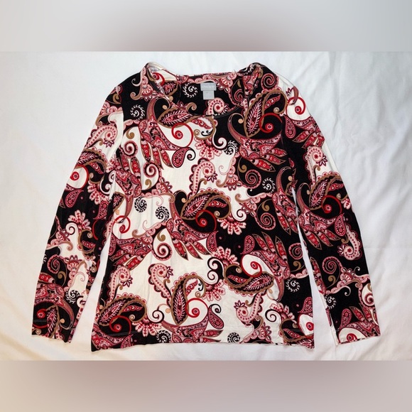 Chico's Tops - Chicos Size L (2) White Brown & Red Paisley Long Sleeve Fall Preppy Shirt